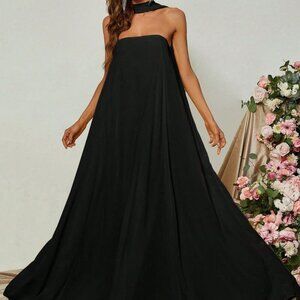 Black Elegant Women's Sophisticated Off-The-Shoulder A-Line Evening Gown